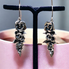 Load image into Gallery viewer, Three Rose Dangle Earrings in Sterling Silver