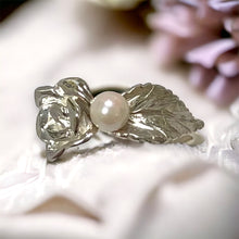 Load image into Gallery viewer, Rose Leaf with Pearl Ring in Sterling Silver