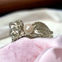 Load image into Gallery viewer, Rose Leaf with Pearl Ring in Sterling Silver