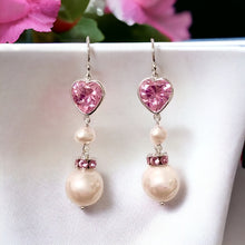 Load image into Gallery viewer, Heart CZ Crystal &amp; Freshwater Pearl Wrapped in Sterling Silver