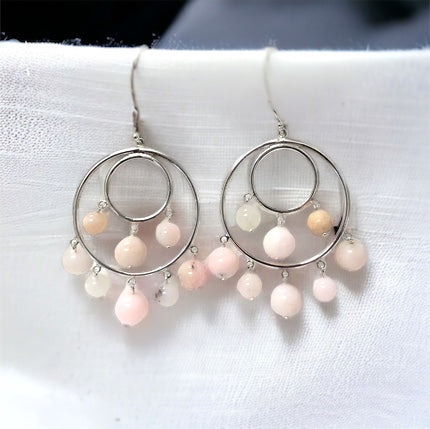 Natural Pink Opal and Moonstone Earrings in Sterling Silver