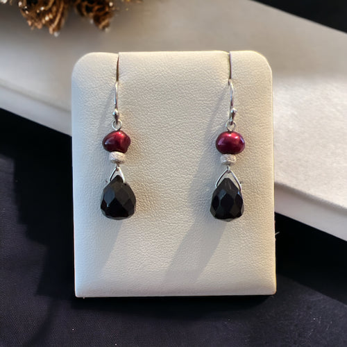 Freshwater Pearl, Onyx and Stardust Dangle Earring in Sterling Silver