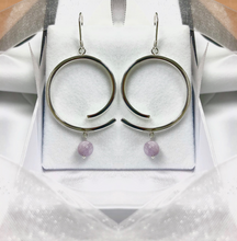Load image into Gallery viewer, Swirl Hoop Earring with Natural Lavender Bead in Sterling Silver