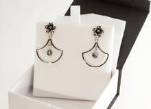 Load image into Gallery viewer, Flower with Genuine Moonstone Earring Dangle in Sterling Silver