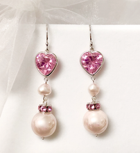 Load image into Gallery viewer, Heart CZ Crystal &amp; Freshwater Pearl Wrapped in Sterling Silver