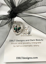 Load image into Gallery viewer, Sterling Silver and Rhodium Plated Skull with Genuine Emeralds