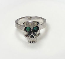 Load image into Gallery viewer, Sterling Silver and Rhodium Plated Skull with Genuine Emeralds
