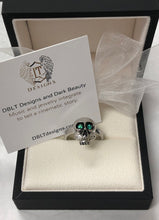 Load image into Gallery viewer, Sterling Silver and Rhodium Plated Skull with Genuine Emeralds