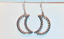 Load image into Gallery viewer, Crescent Moon Beaded Chain Earring in Sterling Silver