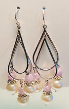Load image into Gallery viewer, Pearl and Pink Beads with Crystals Double Hoop Chandelier in Sterling Silver