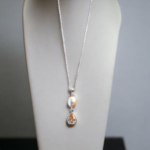 Peach Freshwater Pearl, Champagne Drop CZ on Sterling Silver