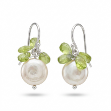 Load image into Gallery viewer, Peridot and Coin Pearl Earring in Sterling Silver