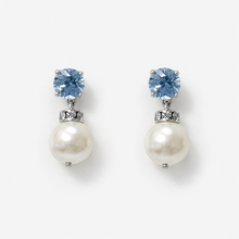 Load image into Gallery viewer, Blue Crystal and Pearl Drop Earrings in Sterling Silver
