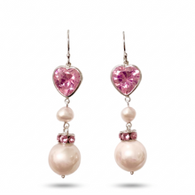 Load image into Gallery viewer, Heart CZ Crystal &amp; Freshwater Pearl Wrapped in Sterling Silver