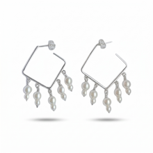 Load image into Gallery viewer, Square Hoops with Pearl Beads in Sterling Silver