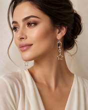 Load image into Gallery viewer, Crescent Moon and Star Dangle Earring in Sterling silver