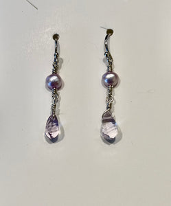 Lavender Freshwater Pearl Glass Drops in Sterling Silver