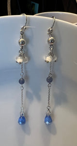 Agate and White Glass Drop Earring in Sterling Silver
