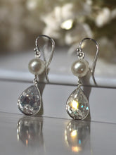 Load image into Gallery viewer, Pearl CZ Drop Earring in Sterling Silver