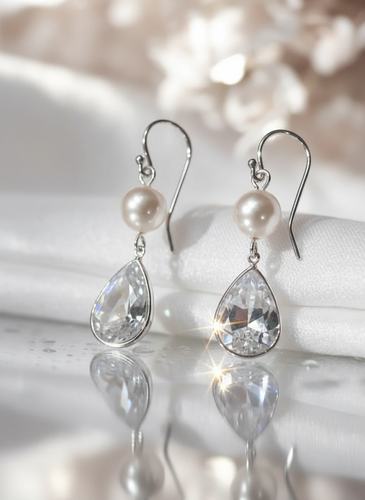 Pearl CZ Drop Earring in Sterling Silver