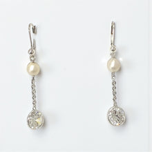 Load image into Gallery viewer, CZ and Freshwater Pearl Chain Drop Earring in Sterling Silver