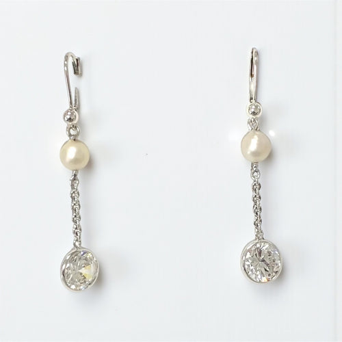 CZ and Freshwater Pearl Chain Drop Earring in Sterling Silver