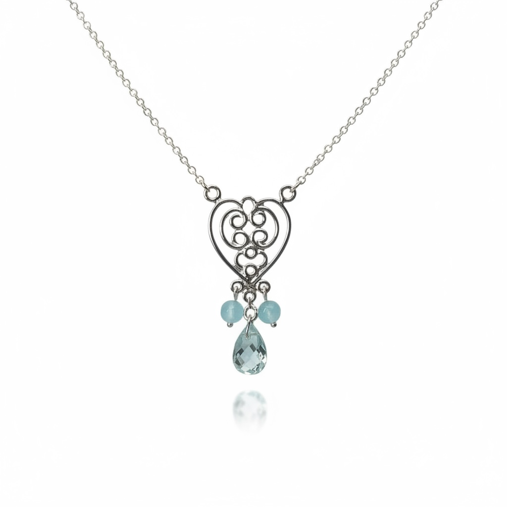 Aqua Briolette Pendant in Sterling Silver