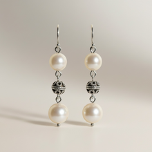 Load image into Gallery viewer, Vintage Pearl Bead Earrings in Sterling Silver
