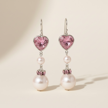 Load image into Gallery viewer, Heart CZ Crystal &amp; Freshwater Pearl Wrapped in Sterling Silver