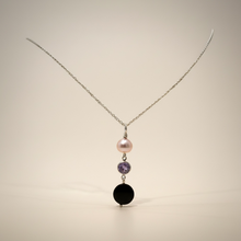 Load image into Gallery viewer, Freshwater Pearl, Lavender CZ, and Onyx Pendant in Sterling SIlver