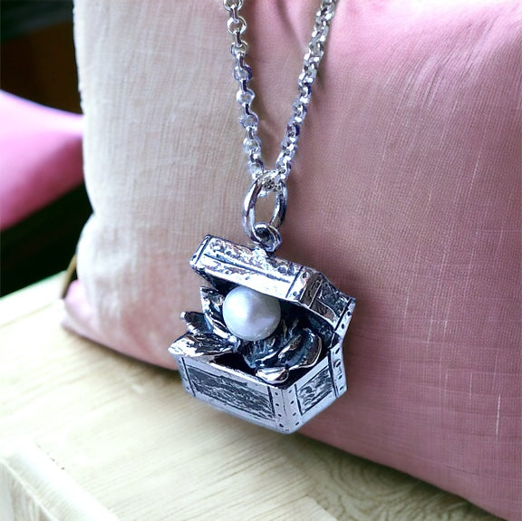 Treasure Box Pearl Pendant in Sterling Silver