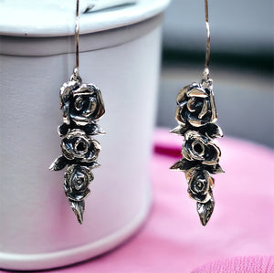 Three Rose Dangle Earrings in Sterling Silver