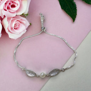 Rose Leaf Bracelet with Pearl Center in Sterling Silver