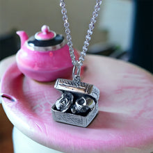 Load image into Gallery viewer, Treasure Box Rose and Skull Pendant in Sterling Silver