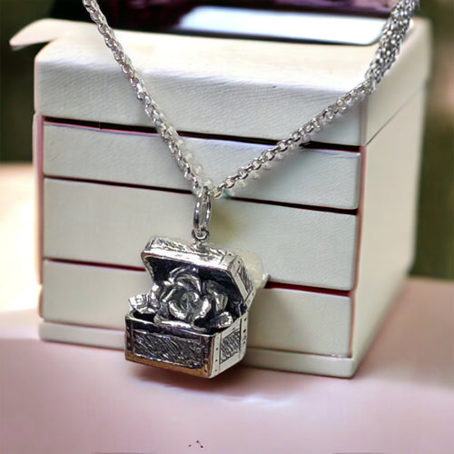 Treasure Box with Rose Pendant in Sterling Silver