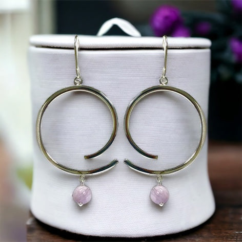 Swirl Hoop Earring with Natural Lavender Bead in Sterling Silver