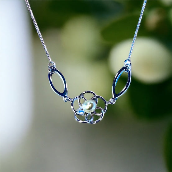 Flower with Freshwater Pearl Nugget Pendant in Sterling Silver