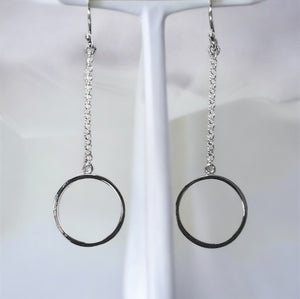 Circle Hoop with Chain Earring in Sterling Silver