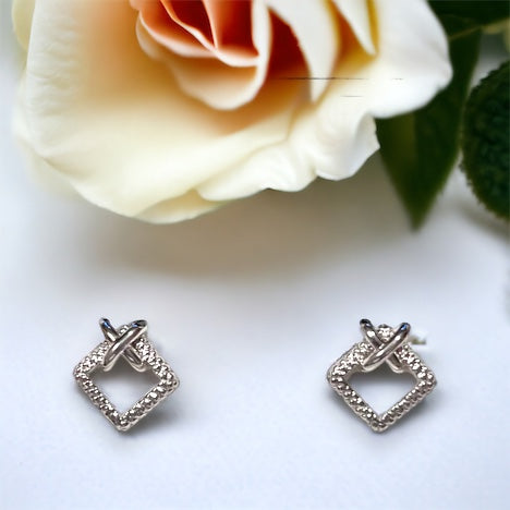 Square Framed 'X' Earring in Sterling Silver