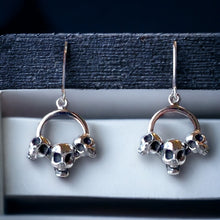 Load image into Gallery viewer, Three Skull Dangle Earrings in Sterling Silver