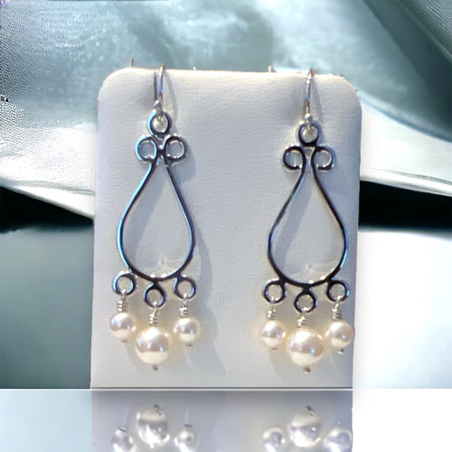 Pear Shaped Drop Dangle Earring with Pearl Beads in Sterling Silver