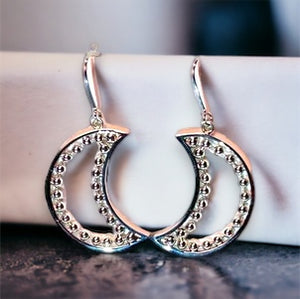 Crescent Moon Beaded Chain Earring in Sterling Silver