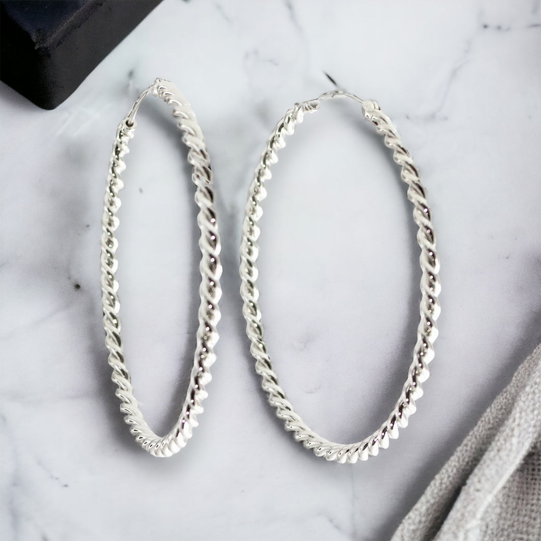 Twisted Large Hoop Earrings in Sterling Silver