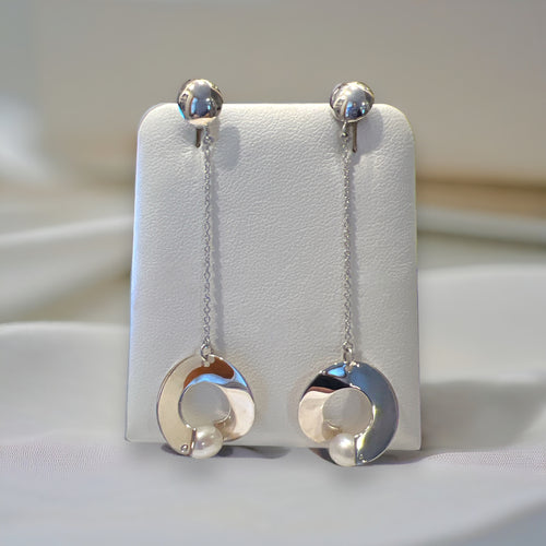 Open Circle and Freshwater Pearl Dangle Earring in Sterling SIlver