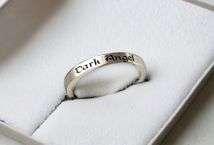 Dark Angel Engraved Ring in Sterling Silver