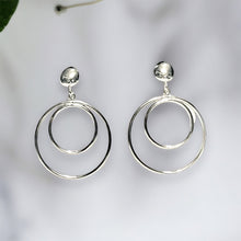 Load image into Gallery viewer, Dangle Double Hoop Earring with Post in Sterling Silver
