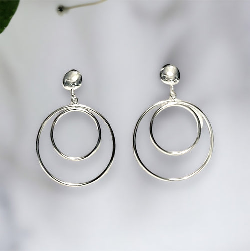 Dangle Double Hoop Earring with Post in Sterling Silver
