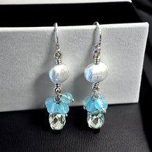 Load image into Gallery viewer, Freshwater Pearl, Seaglass and Aquamarine Drops