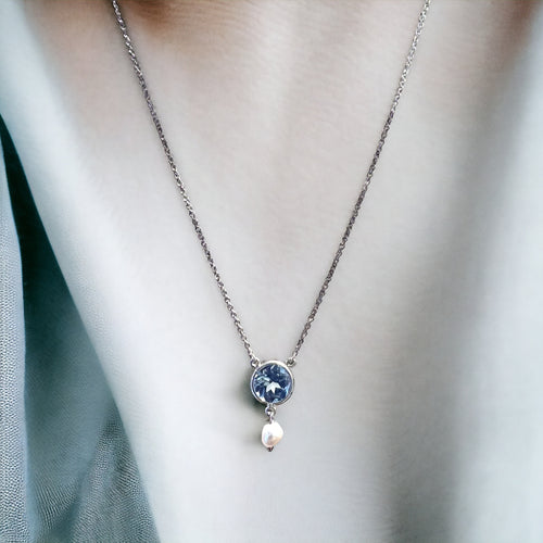 Blue Sapphire and Freshwater Pearl and Pendant