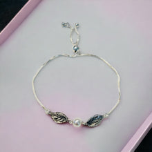 Load image into Gallery viewer, Rose Leaf Bracelet with Pearl Center in Sterling Silver